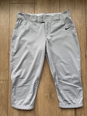 Nike Team Baseball Pants Mens Large Gray Knicker 3/4 Length Athletic Bottoms